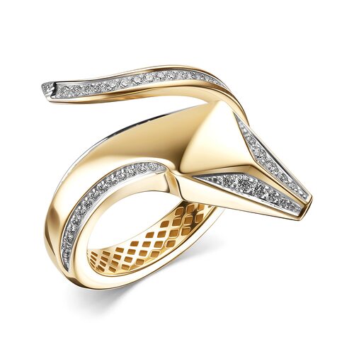 Кольцо "Змея" с бриллиантами из желтого золота 585 пробы