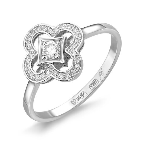 Кольцо "Клевер" с бриллиантами из белого золота 585 пробы