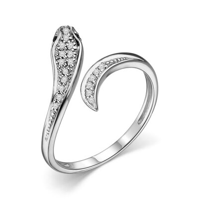 Кольцо "Змея" с бриллиантами из белого золота 585 пробы