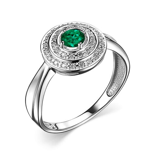 Кольцо с изумрудом и бриллиантами из белого золота 585 пробы