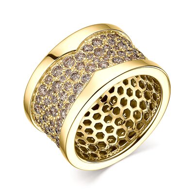 Кольцо с коньячными бриллиантами из желтого золота 585 пробы