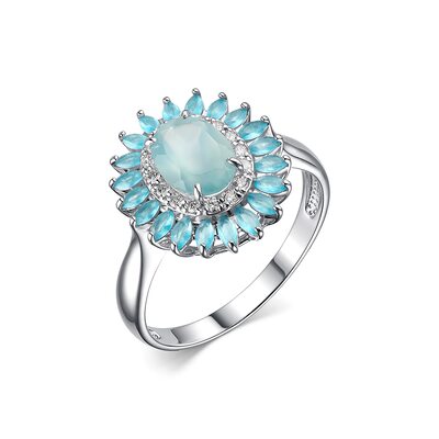 Кольцо с агатом, кварцем и фианитами из серебра 925 пробы