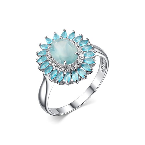 Кольцо с агатом, кварцем и фианитами из серебра 925 пробы