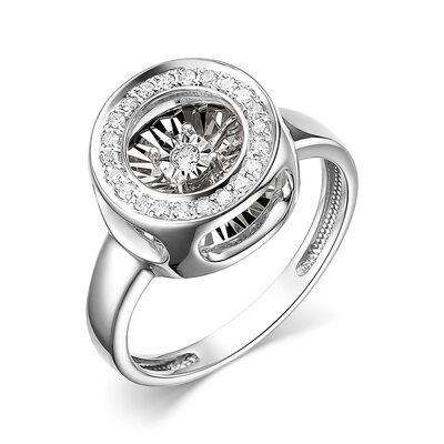 Кольцо с танцующим бриллиантом из белого золота 585 пробы