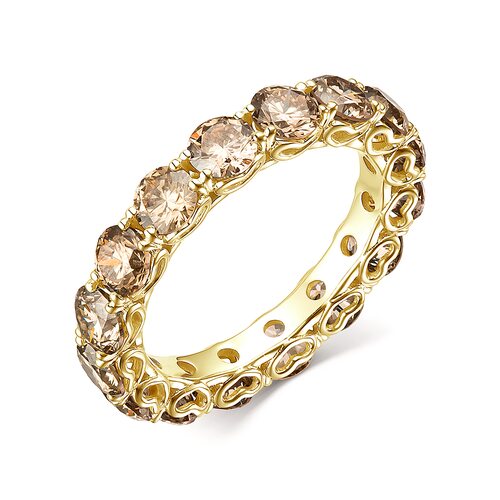 Кольцо с коньячными бриллиантами из желтого золота 585 пробы