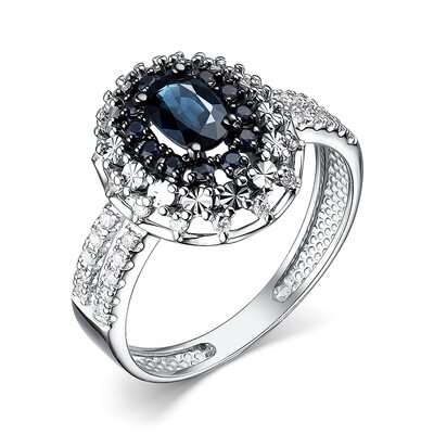 Кольцо с сапфирами и бриллиантами из белого золота 585 пробы