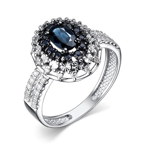 Кольцо с сапфирами и бриллиантами из белого золота 585 пробы