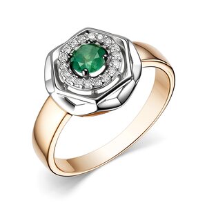 Кольцо с изумрудом и бриллиантами из золота 585 пробы