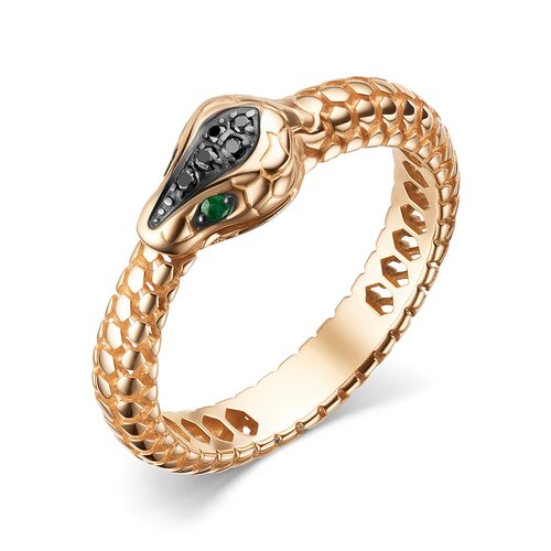Кольцо "Змея" с бриллиантами и изумрудами из золота 585 пробы