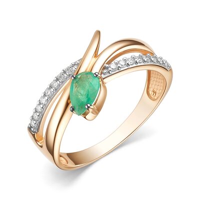 Кольцо с изумрудом и бриллиантами из золота 585 пробы