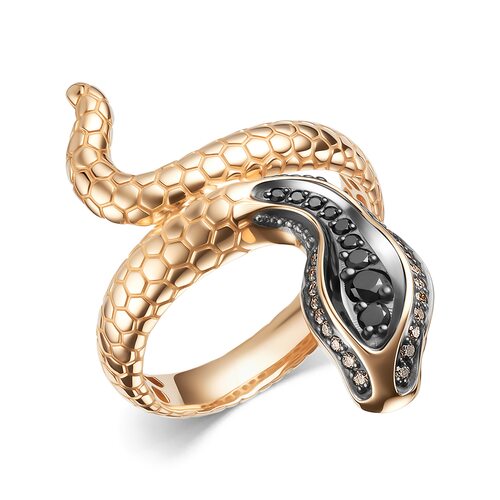 Кольцо "Змея" с бриллиантами из золота 585 пробы
