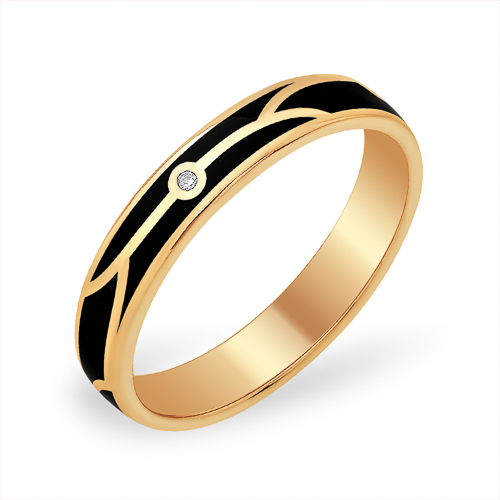 Кольцо с эмалью и бриллиантом из золота 585 пробы