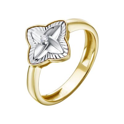 Кольцо "Цветок" с бриллиантом из золота 585 пробы