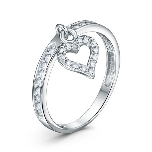 Кольцо "Сердце" с фианитами из серебра 925 пробы