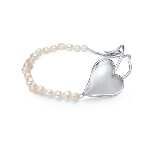 Браслет "Сердце" с жемчугом из серебра 925 пробы