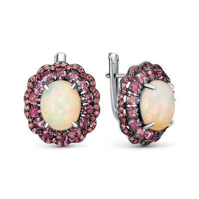 Серьги с опалами, турмалинами и сапфирами из серебра 925 пробы