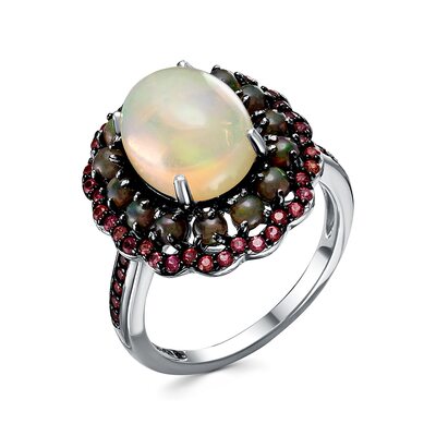 Кольцо с опалами и сапфирами из серебра 925 пробы