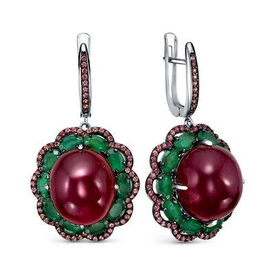 Серьги с корундами, бериллами и сапфирами из серебра 925 пробы