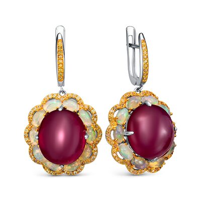 Серьги с корундами, опалами и сапфирами из серебра 925 пробы