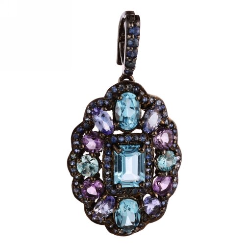 Подвеска с топазами, аметистами, танзанитами и сапфирами из серебра 925 пробы