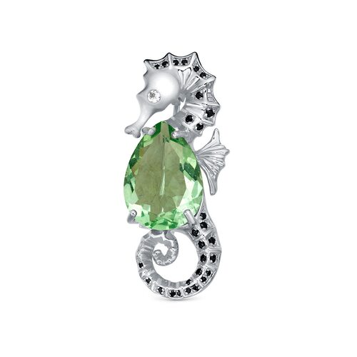 Брошь с флюоритом, топазами и шпинелью из серебра 925 пробы