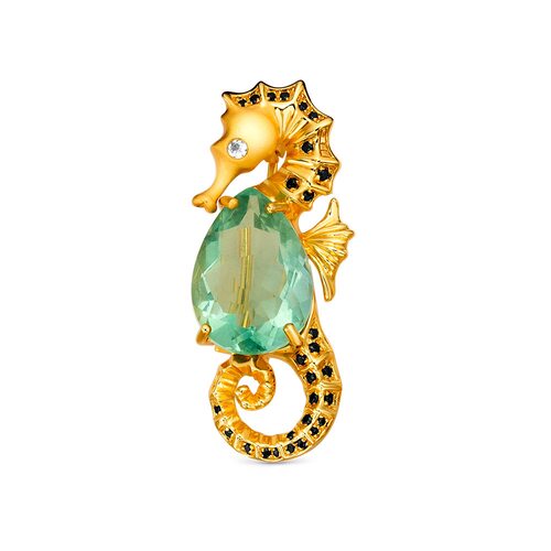 Брошь с флюоритом, топазами и шпинелью из серебра 925 пробы