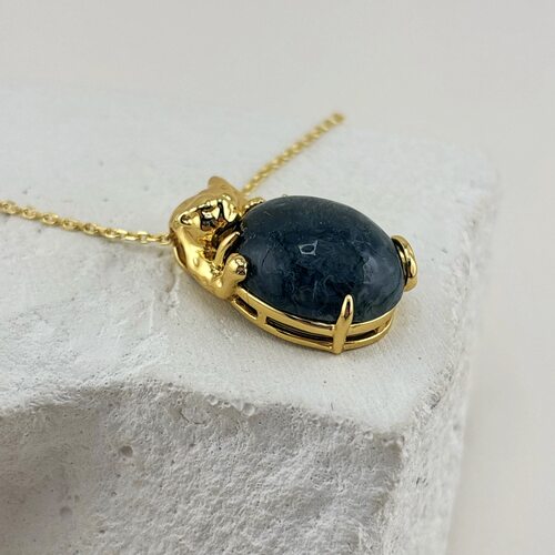 Колье с водным агатом из серебра 925 пробы с позолотой