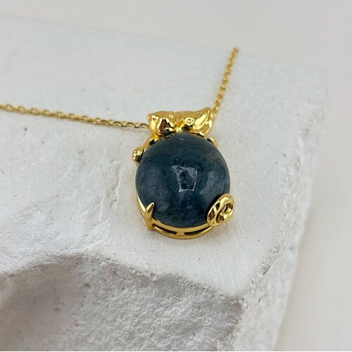 Колье с водным агатом из серебра 925 пробы с позолотой