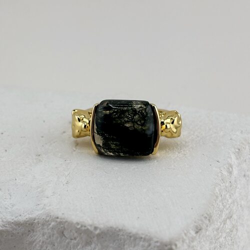 Кольцо с водным агатом из серебра 925 пробы с позолотой