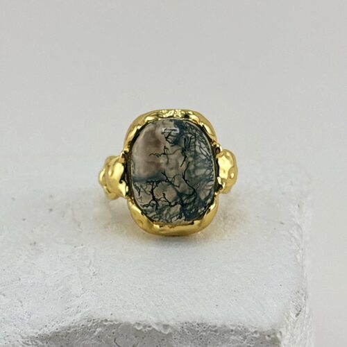 Кольцо с водным агатом из серебра 925 пробы с позолотой