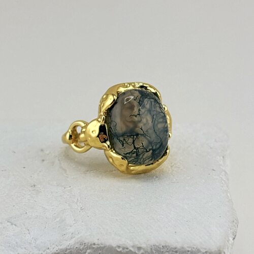 Кольцо с водным агатом из серебра 925 пробы с позолотой