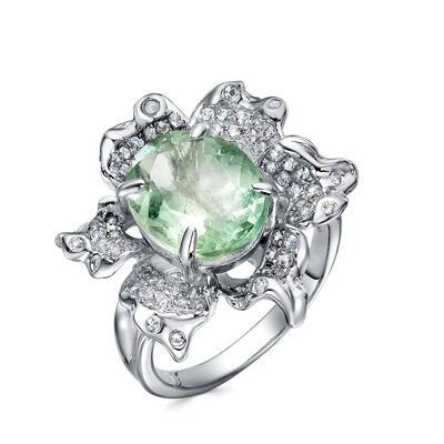 Кольцо "Цветы" с флюоритом, топазами и шпинелью из серебра 925 пробыъ