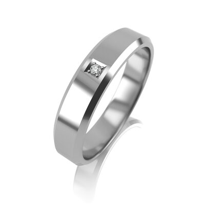 Кольцо обручальное с бриллиантом из белого золота 585 пробы