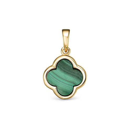 Подвеска "Клевер" с малахитом из желтого золота 585 пробы