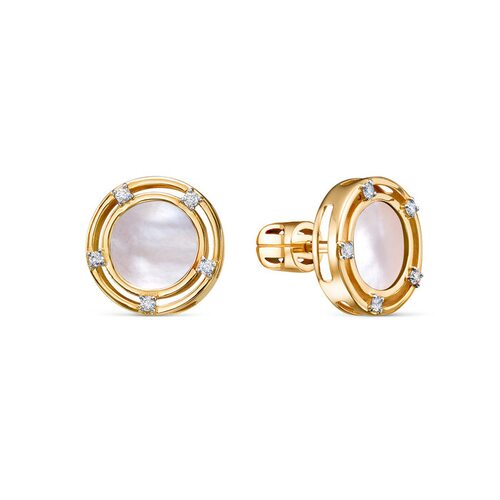 Серьги с перламутром и фианитами из желтого золота 585 пробы