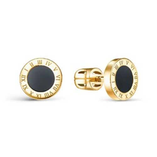 Серьги "Время" с ониксом из золота 585 пробы