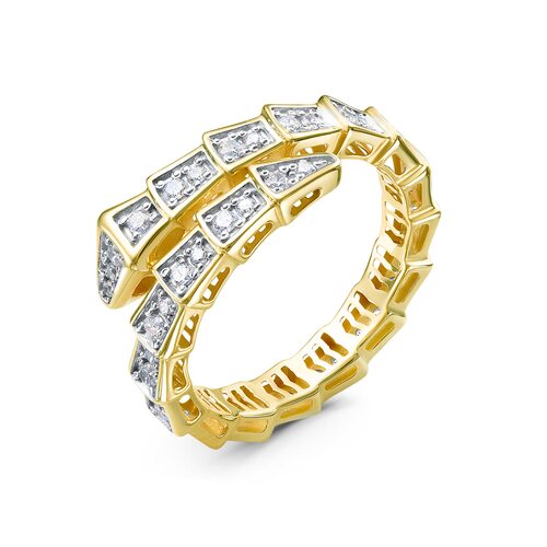 Кольцо "Змея" с фианитами из желтого золота 585 пробы