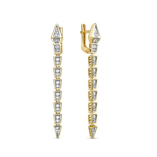 Серьги "Змеи" с фианитами из желтого золота 585 пробы