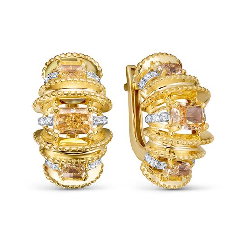 Серьги с бриллианитами и фианитами из золота 585 пробы