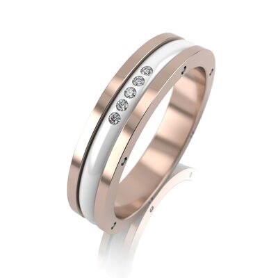 Кольцо обручальное с бриллиантами и керамикой из золота 585 пробы