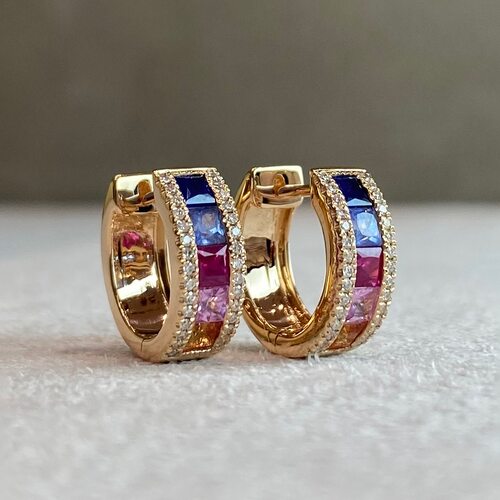 Серьги с сапфирами, рубинами и бриллиантами из золота 585 пробы