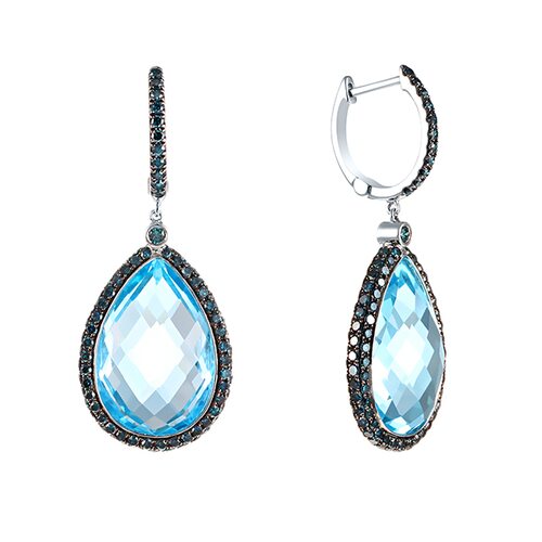 Серьги с топазами и бриллиантами из белого золота 585 пробы