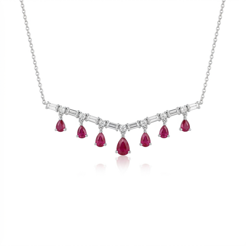 Колье с бриллиантами и рубинами из белого золота 585 пробы