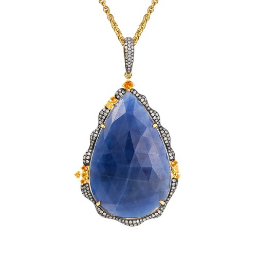 Колье с корундом, цитринами и бриллиантами из желтого золота 585 пробы