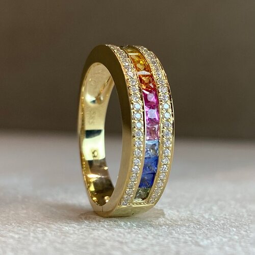 Кольцо с сапфирами и бриллиантами из желтого золота 585 пробы