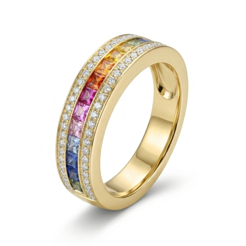 Кольцо с сапфирами и бриллиантами из желтого золота 585 пробы