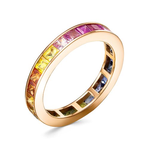 Кольцо с рубинами и сапфирами из желтого золота 585 пробы