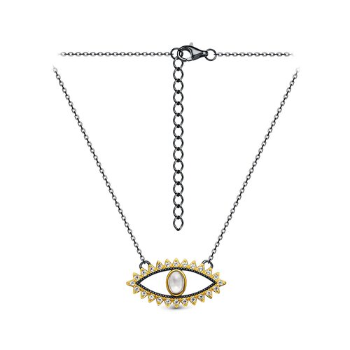 Колье "Глаз" с топазами и перламутром из серебра 925 пробы с позолотой