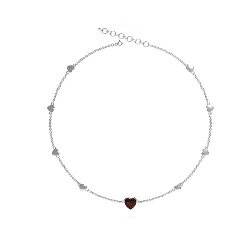 Колье "Сердце" с янтарем из серебра 925 пробы