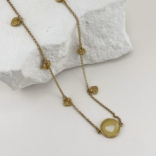 Колье "Сердца" с янтарем из серебра 925 пробы с позолотой